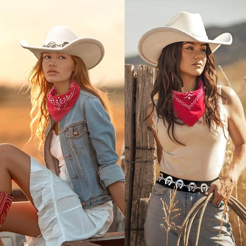 WOKNOW Classic Western Cowboy Hat for Men & Women, Felt Cowgirl Hat with Two Decorative Bands, ，Wide Brim， All-Season Wear - Image 5